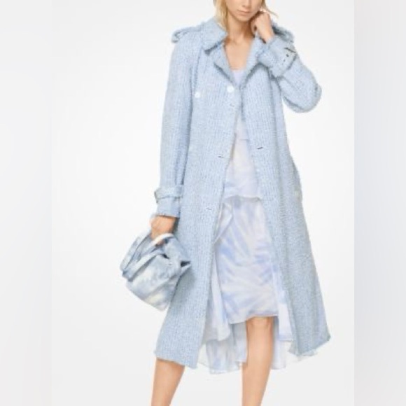 Michael Kors Black and White Tweed Silk Blend Trench Coat - Picture 3 of 3